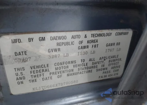 2007 Chevrolet Aveo Ls из США, поврежденный, VIN KL1TD666X7B780580